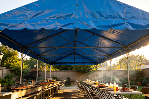 Outdoor BBQ Shade Canopy PVC Tarpaulin Solution Outdoor BBQ Shade Canopy PVC Tarpaulin Solution