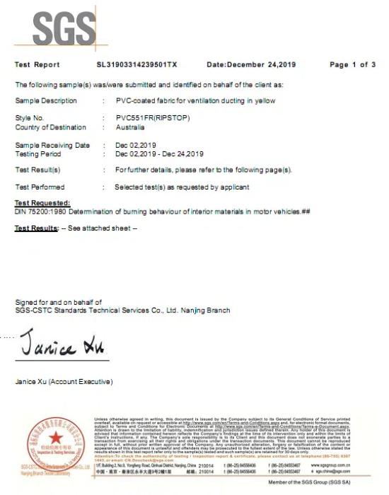 SGS certification - PVC 551-1