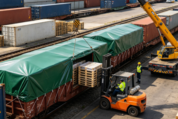 PVC Tarpaulin Railway Logistics and Warehousing Connection Solution